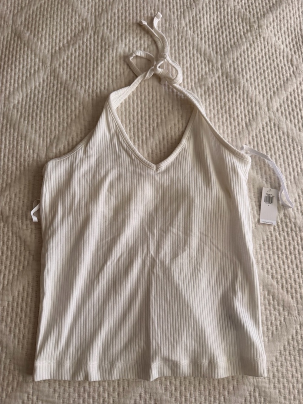 Old Navy White Ribbed Halter V-Neck Tank